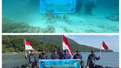 Peringati Hari Bhayangkara ke-79, Ditpolairud Polda Aceh Kibarkan Merah Putih di Dasar Laut Sabang