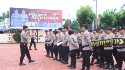 Tingkatkan Kesiapsiagaan Pengendalian Massa, Polres Aceh Utara Gelar Latihan Dalmas