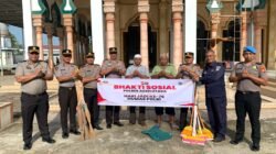 Sambut HUT ke-75 Humas Polri, Polres Aceh Utara Bersihkan Masjid Al-Ikhsan Matang Ubi